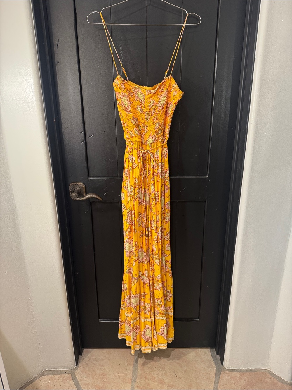 Yellow Floral jumpsuit with Spaghetti Straps